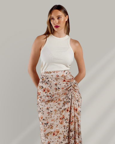 LILY FLORAL SKIRT - BEIGE
