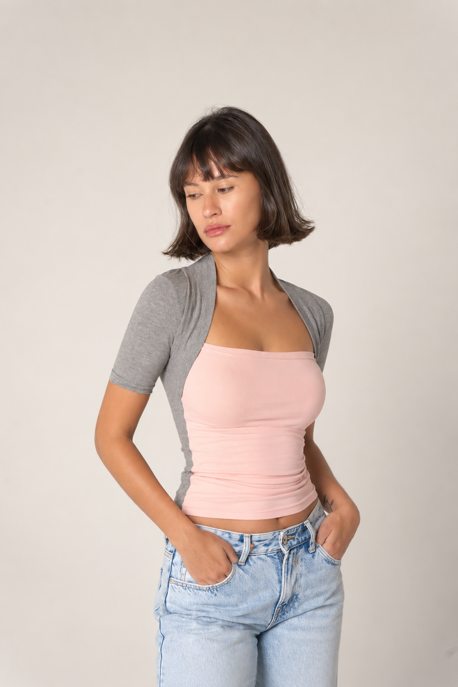 combi cotton t-shirt (grey x pink)