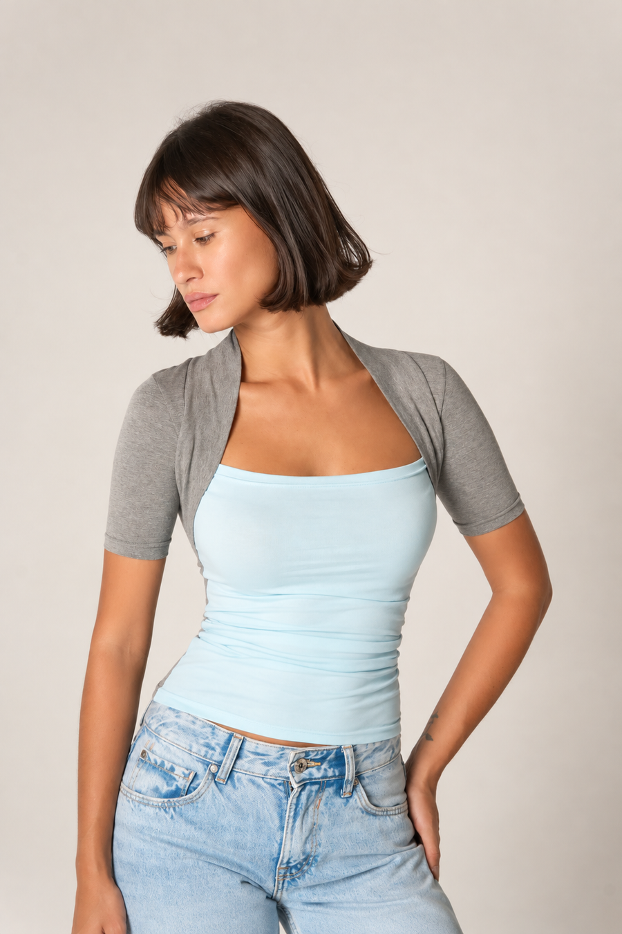 combi cotton t-shirt (grey x blue)