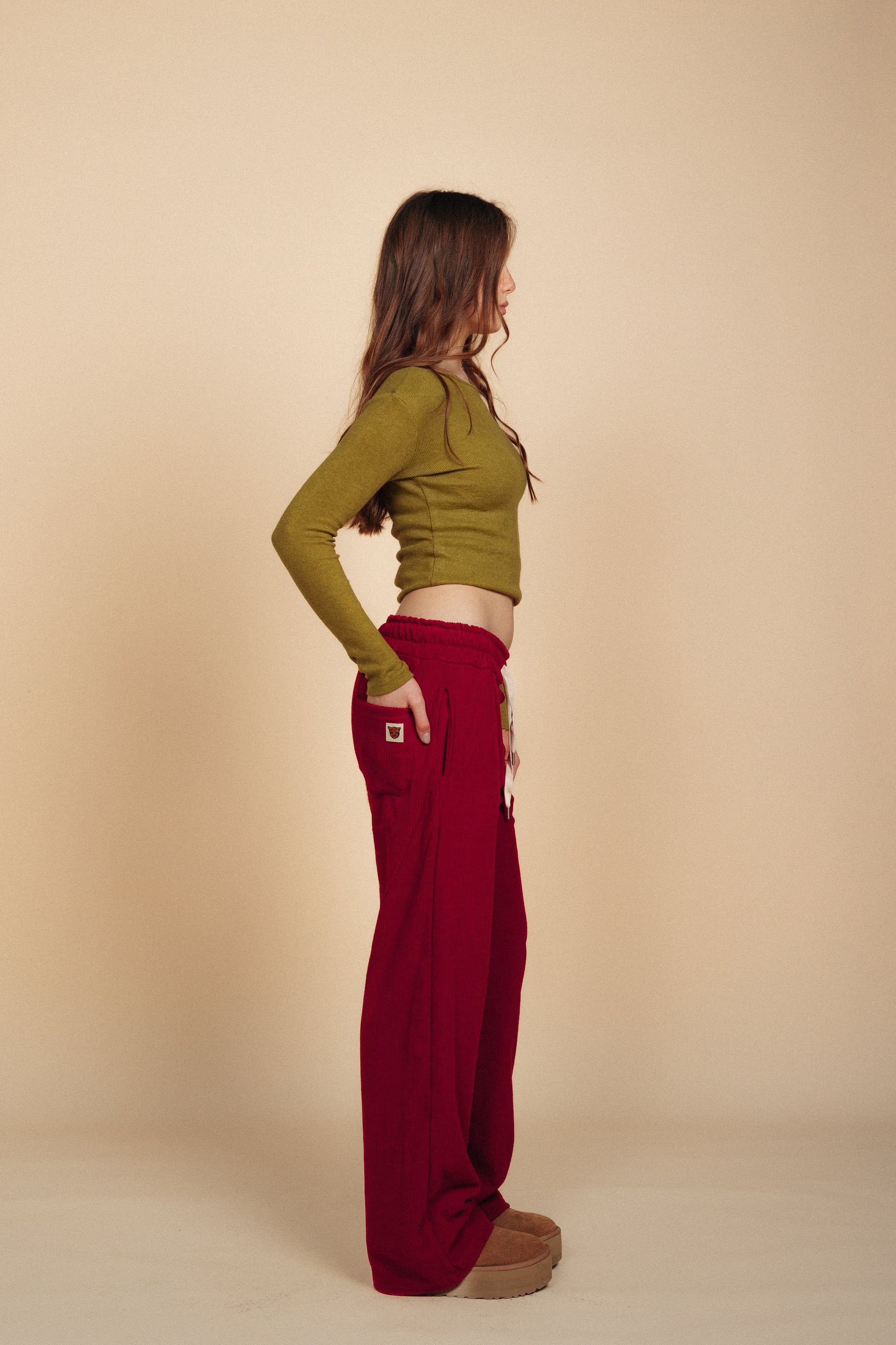 Ribbed Pants - Cherry Red