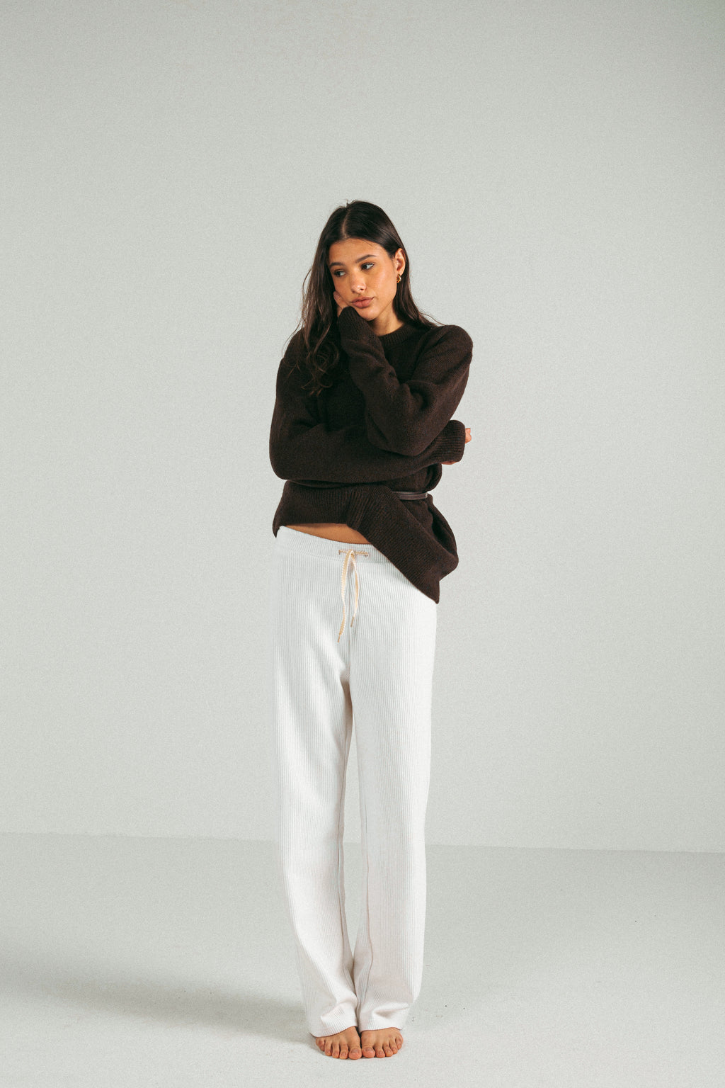 RIBBED COTTON PANTS - WHITE