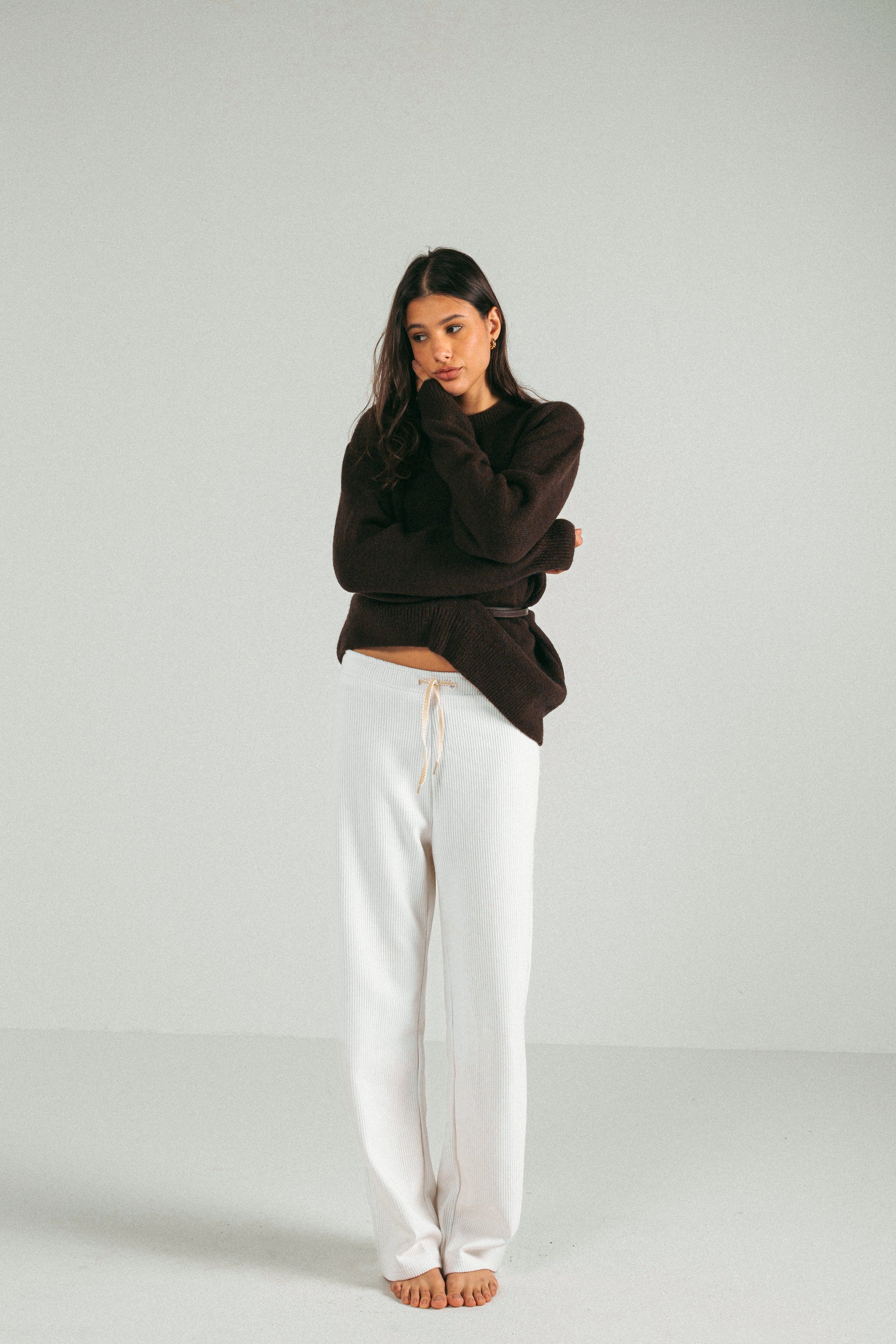 RIBBED COTTON PANTS - WHITE