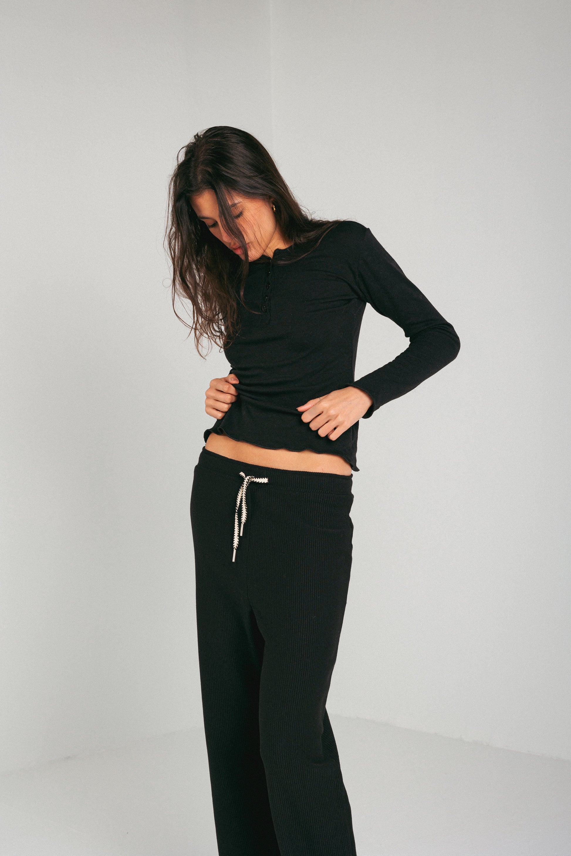 RIBBED COTTON PANTS - BLACK