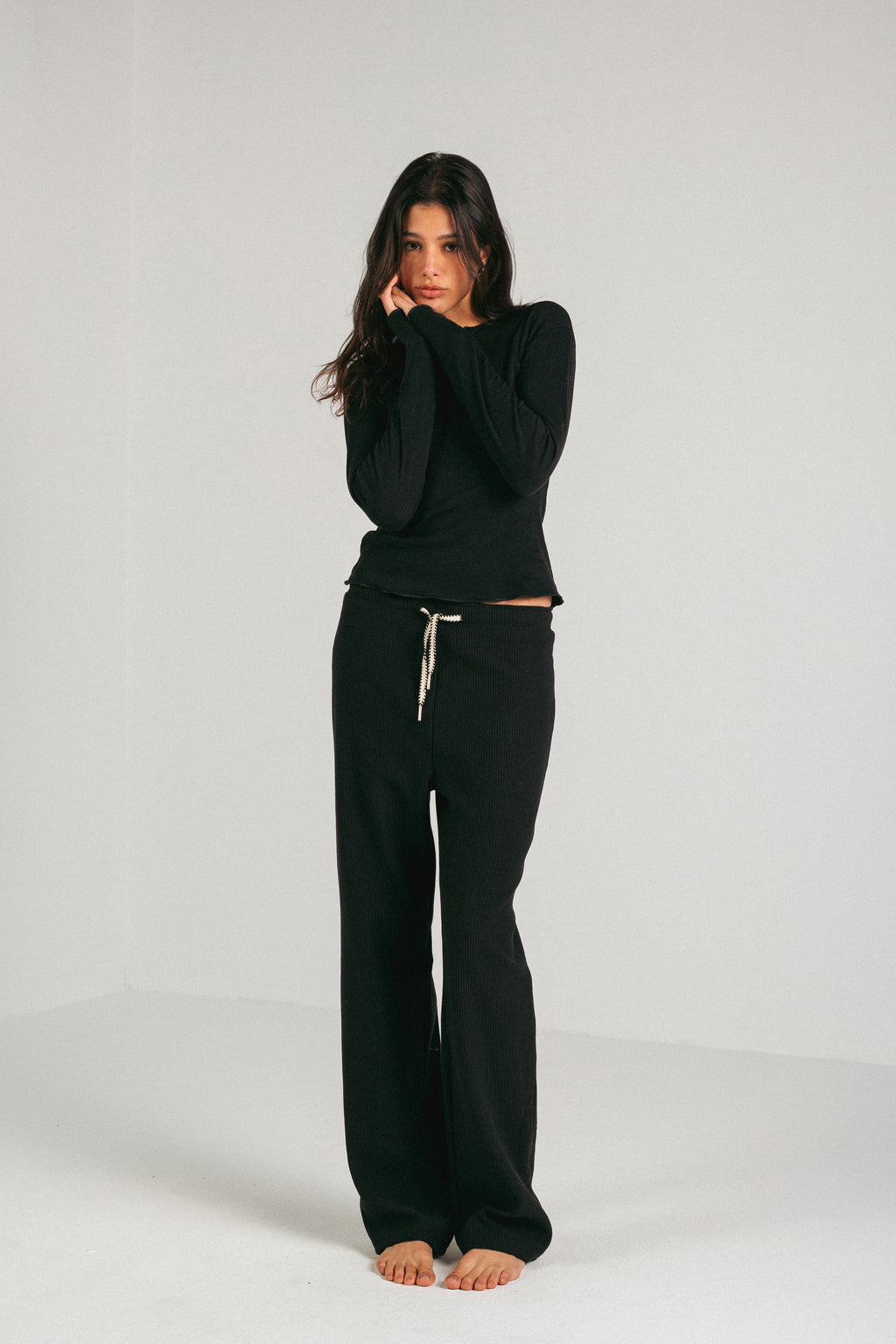 RIBBED COTTON PANTS - BLACK