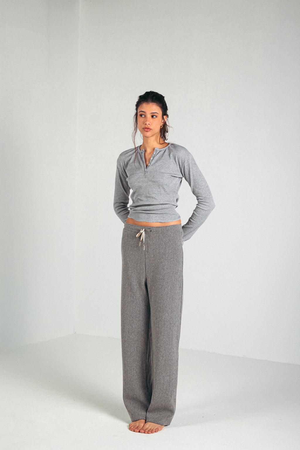 RIBBED COTTON PANTS - GREY