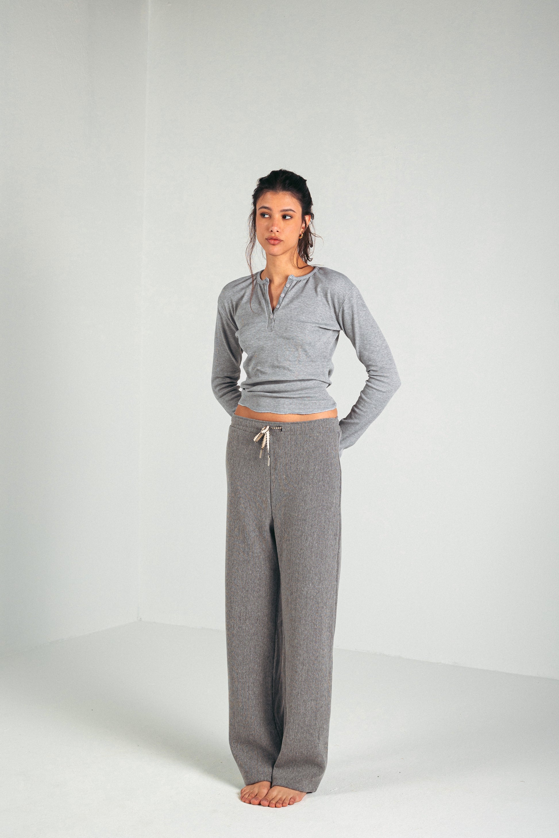 RIBBED COTTON PANTS - GREY