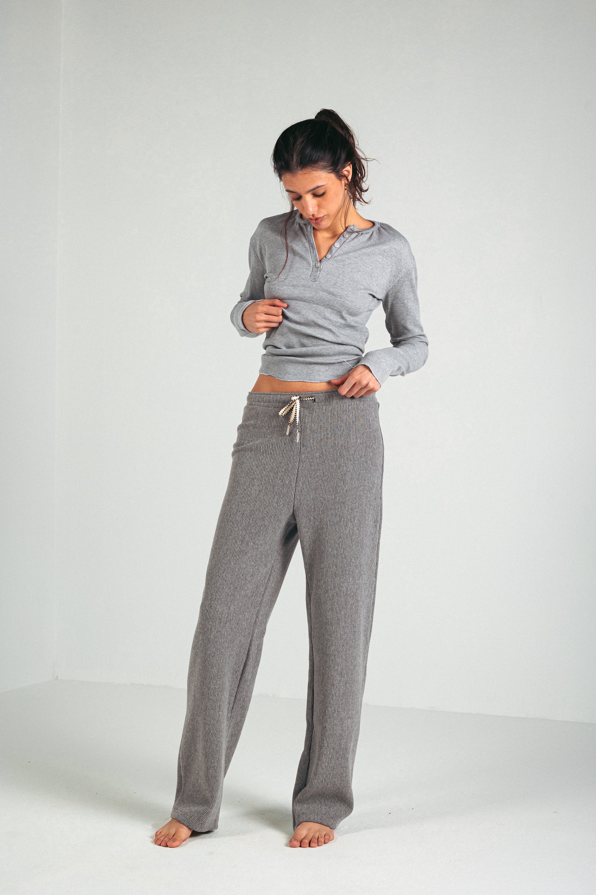RIBBED COTTON PANTS - GREY