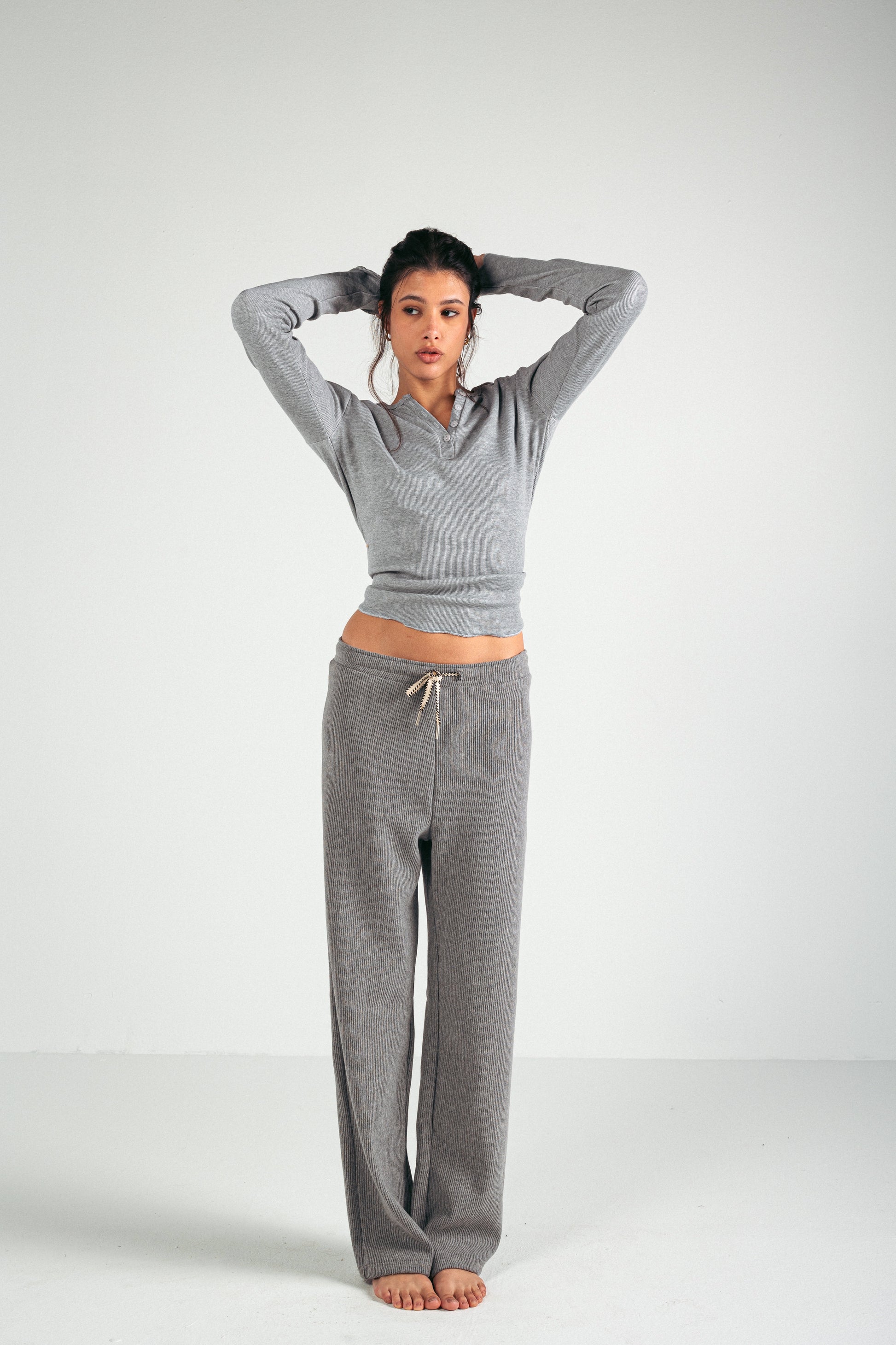 RIBBED COTTON PANTS - GREY