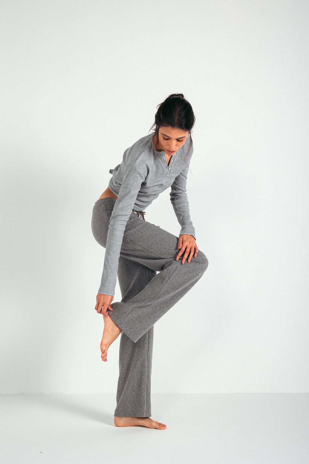 RIBBED COTTON PANTS - GREY