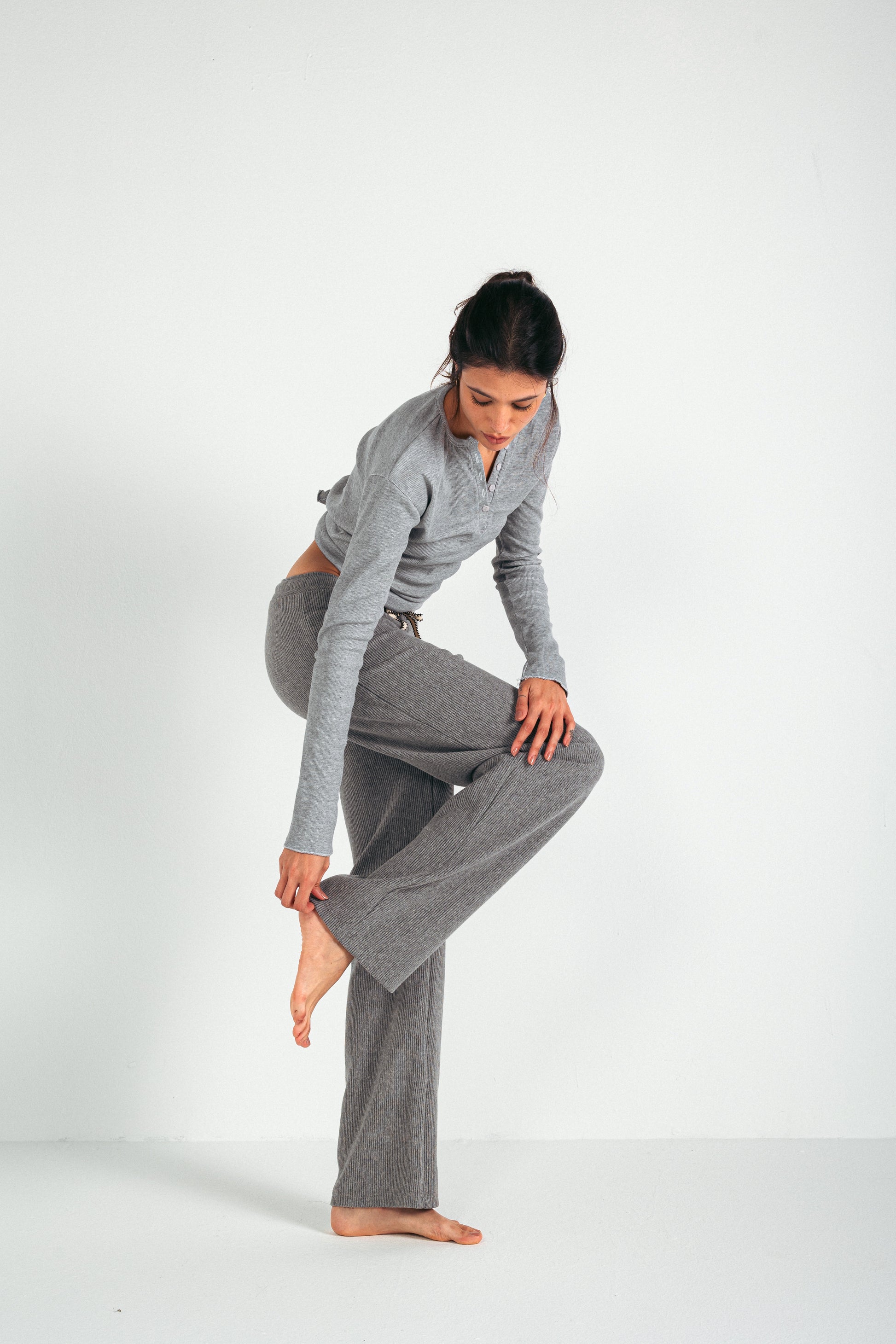 RIBBED COTTON PANTS - GREY
