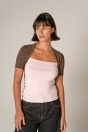 combi cotton t-shirt (brown x pink)
