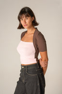 combi cotton t-shirt (brown x pink)
